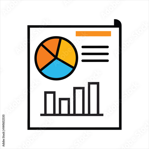 Data Report Icons, Pie Chart and Bar Graph Analysis