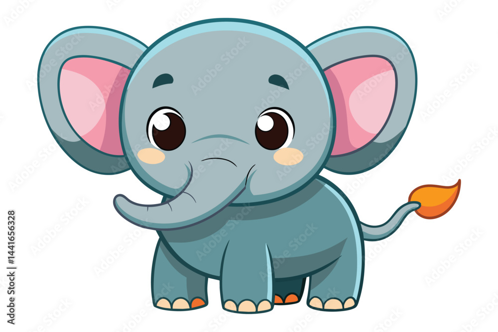 Fototapeta premium A playful cartoon elephant stands with a cheerful expression, showcasing bright colors and an adorable design, perfect for children's illustrations and educational content.