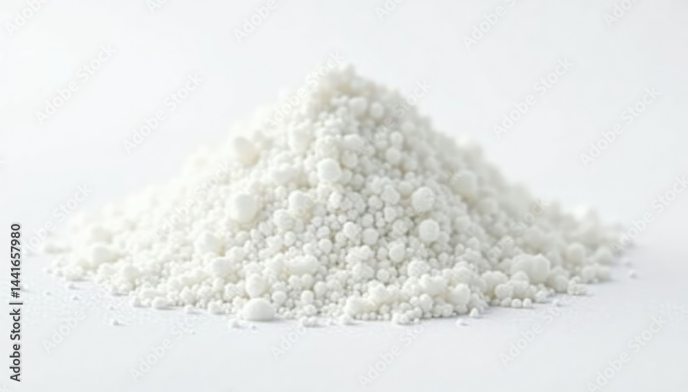 Pile of white granulated sugar on white background, bright, granulated