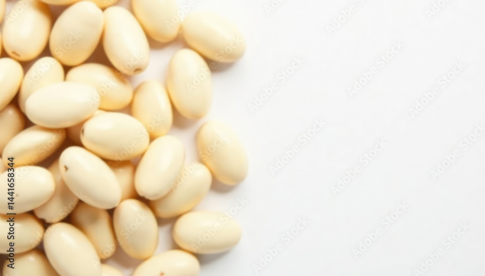 Scattered white beans against pure white backdrop, beans, image
