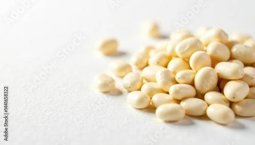 Obraz na płótnie Scattered white beans against pure white backdrop, healthy, closeup, texture w salonie