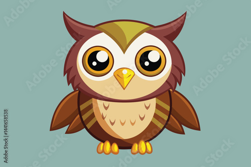 A charming cartoon owl stands proudly with large, expressive eyes and a warm brown color palette, perfect for captivating children's imaginations and enhancing learning experiences.