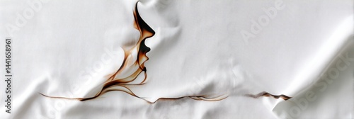 Obraz na płótnie Burn Mark on White Fabric Resembles a Human Profile Showcasing Minimalism in Artistic Expression w salonie