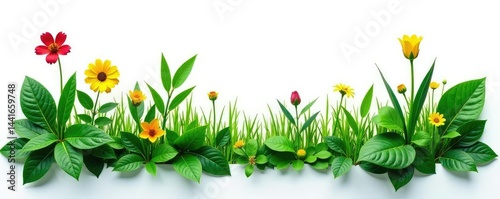 Obraz na płótnie Leafy greens and flowers isolated on white background, landscape, leafy greens, natural world w salonie