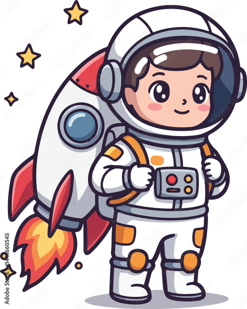 Fototapeta premium Cute Rocket Boy Space Adventure Cartoon 