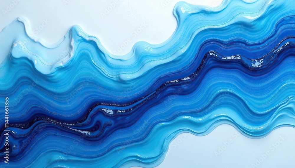Obraz premium Abstract blue & white resin pour, dynamic texture, dynamic, wave