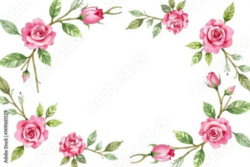 Delicate watercolor roses, leaves, and buds in pastel hues on a white background , surface, textile, repeat