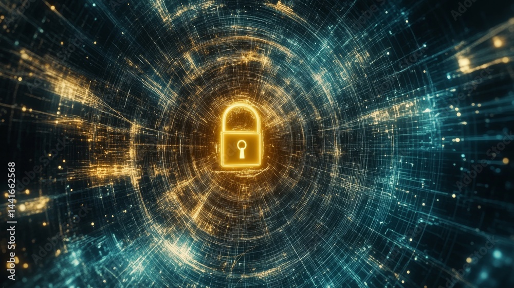 Obraz premium Cybersecurity action protecting data with encryption virtual environment digital art futuristic perspective