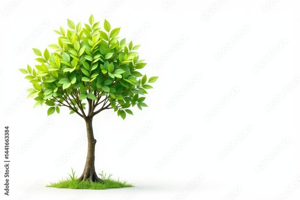 Young tree, delicate leaves, isolated white background, seedling, branch, detail