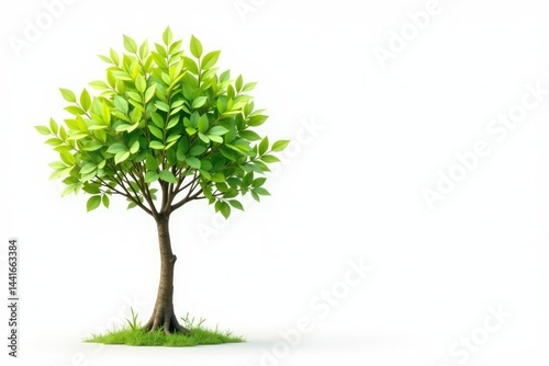 Obraz na płótnie Young tree, delicate leaves, isolated white background, seedling, branch, detail w salonie
