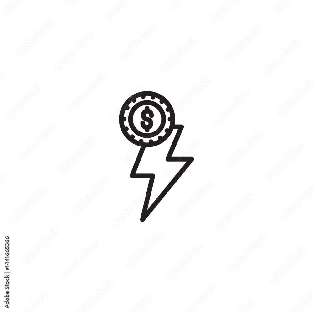 Electric bill payment icon. A coin with a dollar sign sits atop a lightning bolt, symbolizing the cost of electricity. Electric bill payment icon. A coin with a dollar sign sits atop a lightning bolt, symbolizing the cost of electricity.