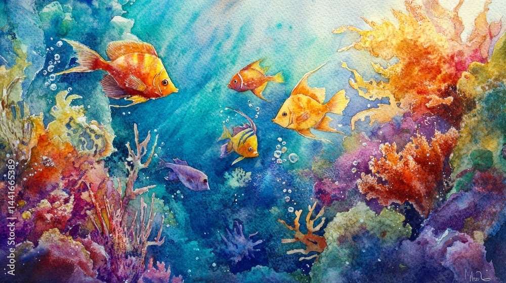 Fototapeta premium Colorful tropical fish swimming among vibrant coral reef underwater scene marine life aquatic environment close-up view nature's beauty