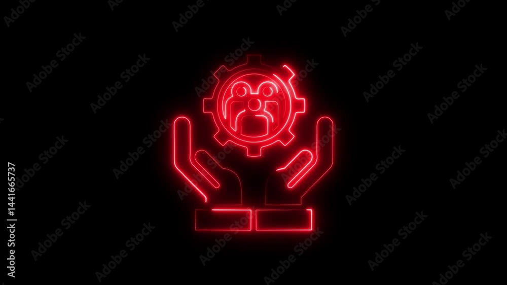 Teamwork support neon glowing animation in hands for business success and collaboration Teamwork support neon glowing animation in hands for business success and collaboration