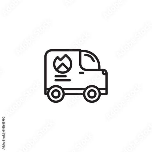 Delivery truck icon with a flame symbol on its side. Represents services related to gas delivery or heating solutions.