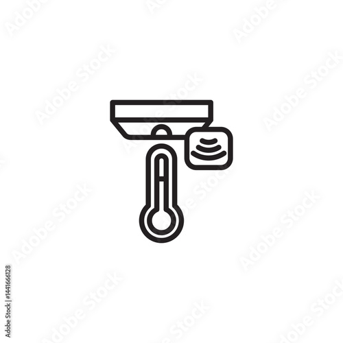 Smart thermostat icon. Shows a thermometer under a device with signal waves, representing wireless temperature monitoring and control.