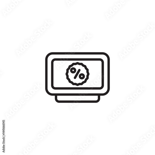 Online discount icon. A computer monitor displays a stylized percentage symbol, representing online sales or promotional offers.