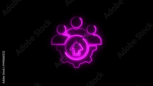Wallpaper Mural Neon teamwork and progress icon animation on black background with arrow and gears Torontodigital.ca