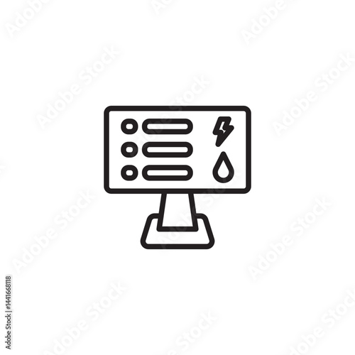 Computer screen displaying a lightning bolt and a water droplet.