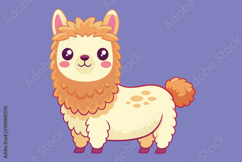 A charming animated llama character featuring fluffy fur and a friendly face stands proudly against a vibrant purple backdrop, radiating joy and playfulness.
