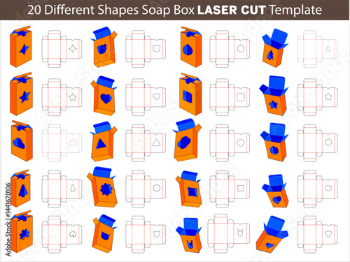20 different shape soap box for laser cut dieline template