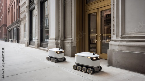 Automated delivery vehicles on an urban street showcasing future logistics solutions
