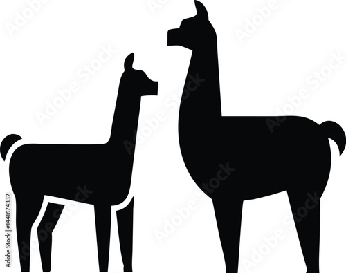 Two Llamas Silhouette Standing Together – Vector Illustration