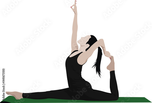 A beautiful lady doing Yoga which is called King Pigeon Pose exercise vector illustration. 