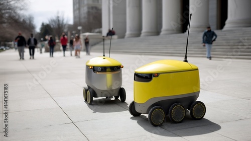 Automated delivery: autonomous robots navigating the cityscape with pedestrians nearby