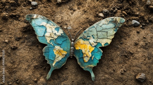 Obraz na płótnie Butterfly Wing Representing a World Continent Symbolizes Fragility of Earth and the Connection Between Nature and Geography w salonie