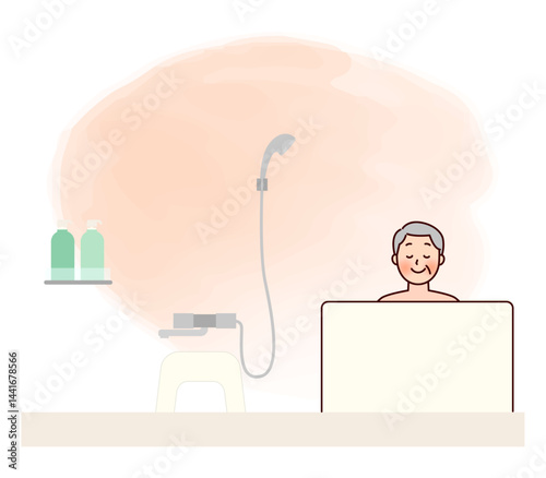 自宅のお風呂で温まる高齢男性