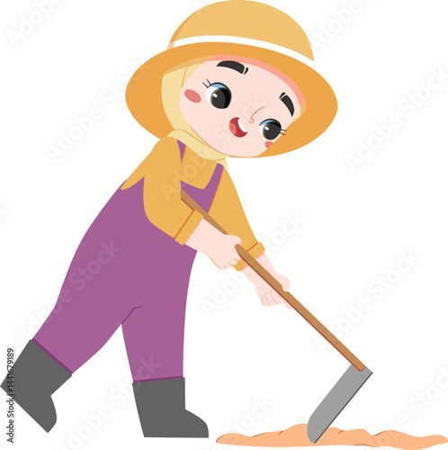 Cute farm girl in hijab explaining about gardening and plant