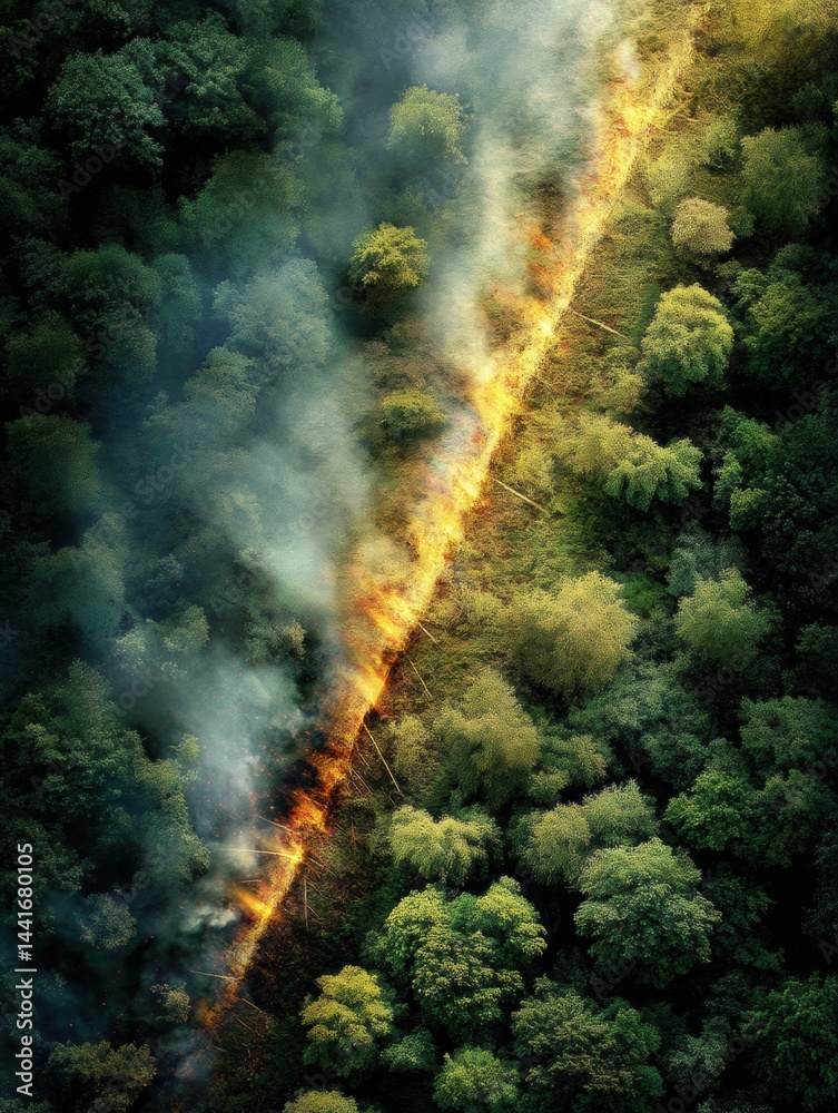 Forest Burns in the Shape of a Cigarette Filter Highlighting Environmental Damage During a Wildfire Event