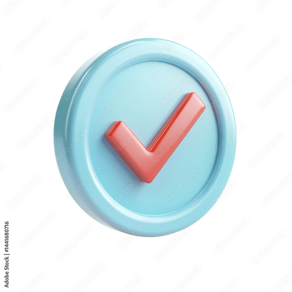 check mark button 3d icon in cartoon plastic style minimal isolated on white background, clipping path [Transparent Background PNG] 
