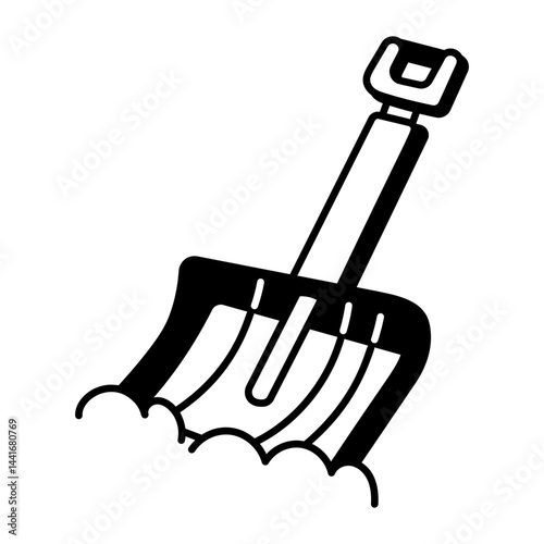 A doodle style icon of a snow shovel 
