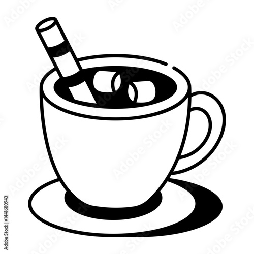 A doodle style icon of a hot chocolate drink 
