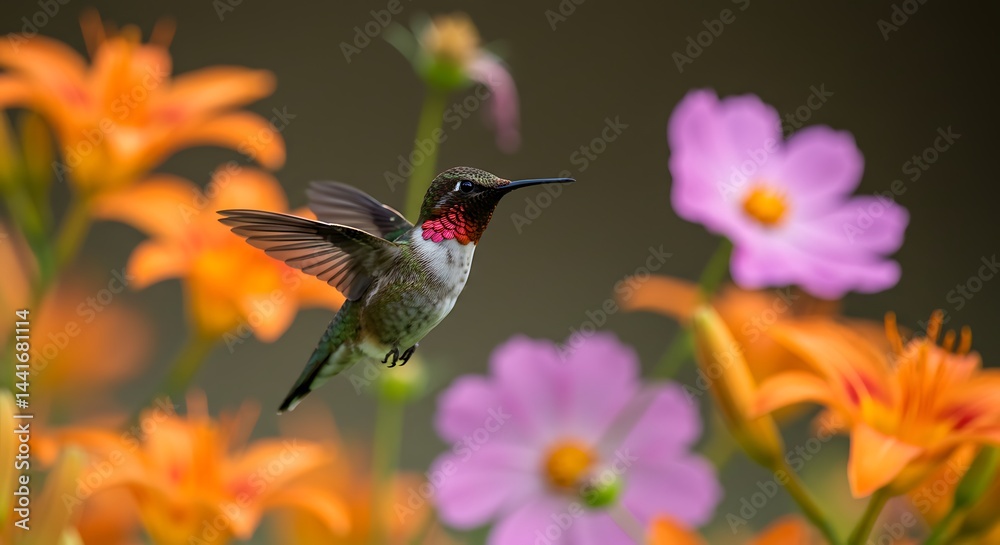 Fototapeta premium Ruby-Throated Jewel in Bloom AI Generated