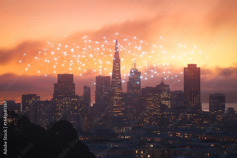 High angle view of buildings against sky during sunset