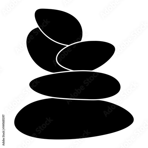 Smooth black pebbles stacked in zen stone silhouette