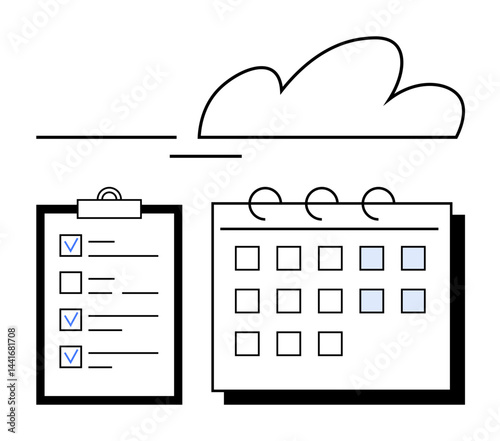 Clipboards with checklists and calendar represent planning, scheduling, and task management. Ideal for productivity, organization, time management, workflow, reminders, deadlines simple landing page