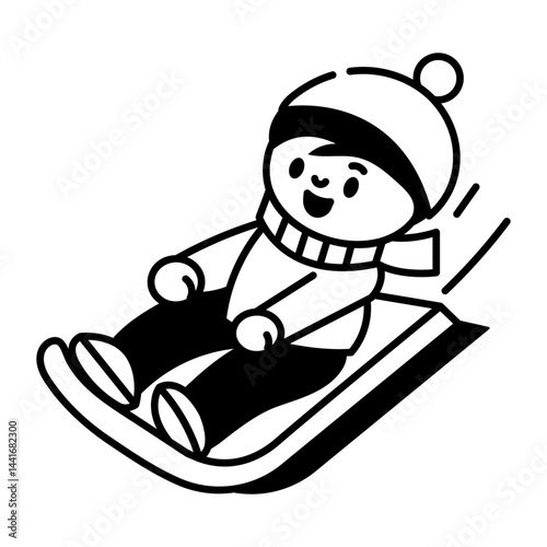 A character sledding down icon in hand drawn style 
