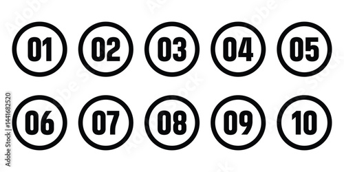 Set of numbers 1 - 10 . Number circles set 1 to 10 . Set of Round one to ten numbers icon vector illustration isolated on white background.