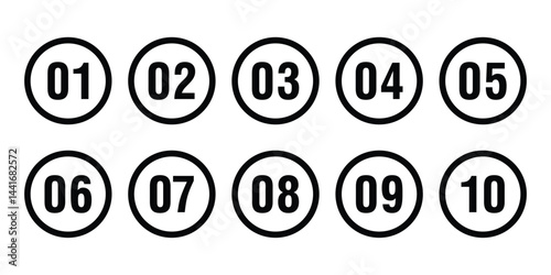 Set of numbers 1 - 10 . Number circles set 1 to 10 . Set of Round one to ten numbers icon vector illustration isolated on white background.
