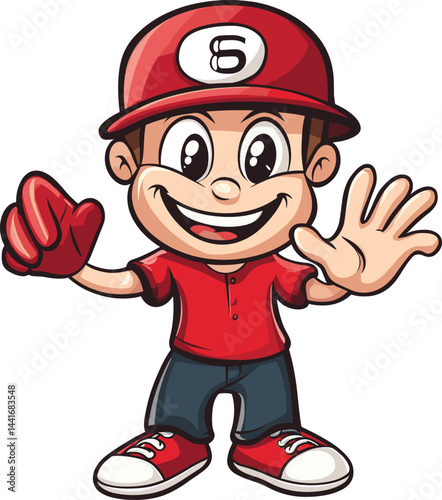Friendly cartoon mascot character wearing a basebal
