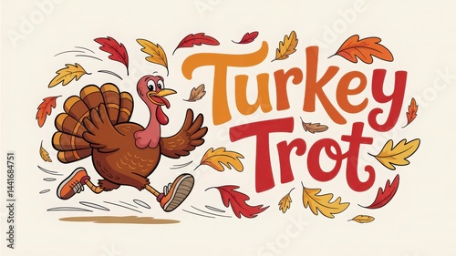 Cheerful Turkey Trot Illustration for Thanksgiving Greeting Card Design