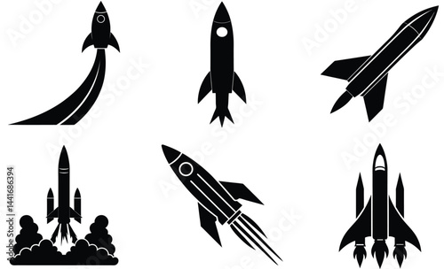 Delta-Wing Rocket Silhouette Vector Set – Futuristic Spacecraft Icons Collection
