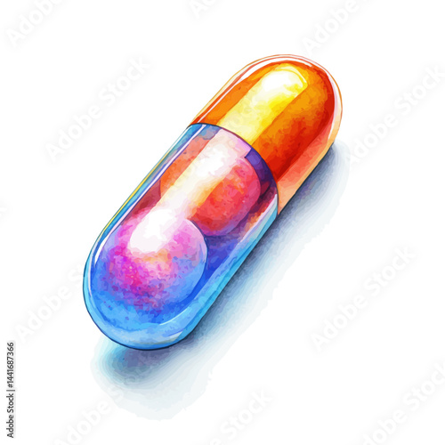 watercolor of Targeted Nano Capsule With Fluorescent Coating, isolated on a white background.