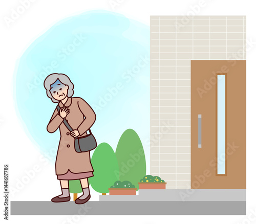 胸を掴んで苦しむ高齢女性