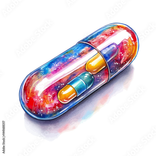 watercolor of Targeted Nano Capsule With Fluorescent Coating, isolated on a white background.