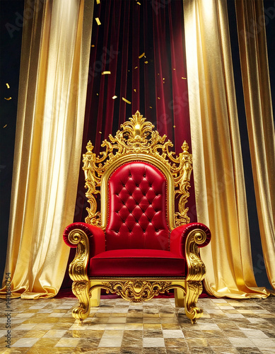 豪華な玉座と金色のカーテン