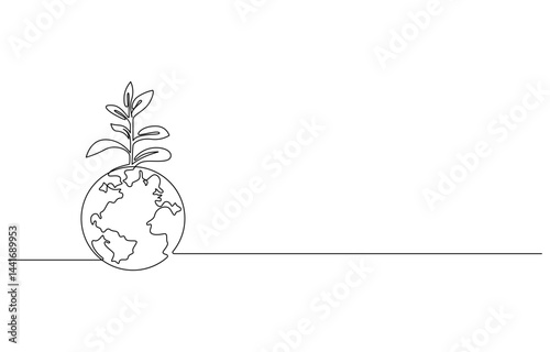 Continuous Line Drawing of Environmental Protection Icon. World Environment Day concept growth, global, planet earth, environmental issues, continuous one line drawing